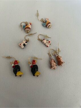 Cute Hand-Painted Animal Dangle Earrings - Assorted Farm & Bird Designs